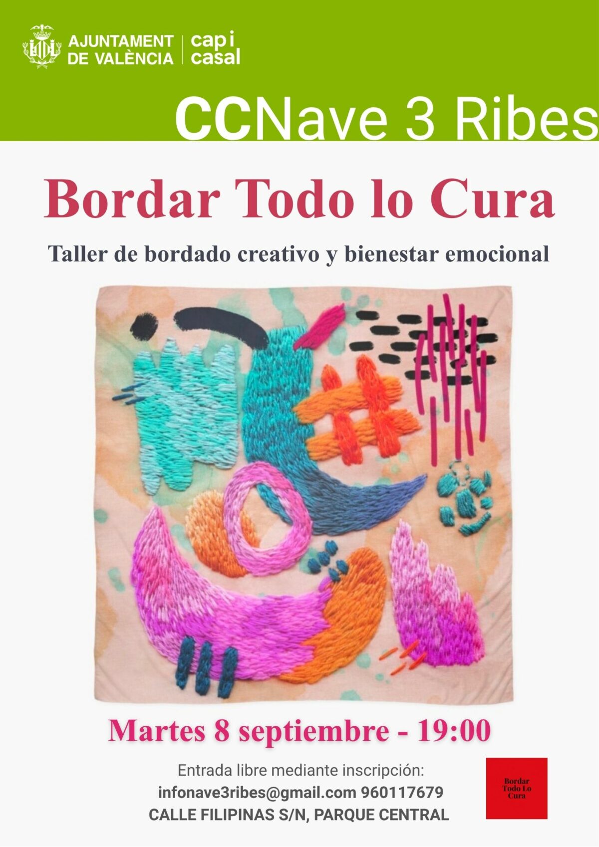 Bordar tot ho cura: taller de brodat creatiu i benestar emocional a Nave3 Ribes